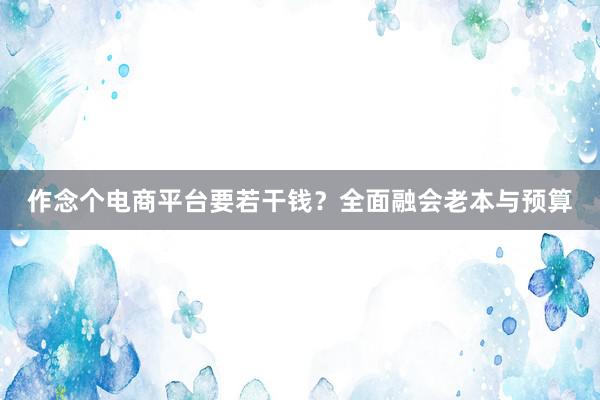 作念个电商平台要若干钱？全面融会老本与预算